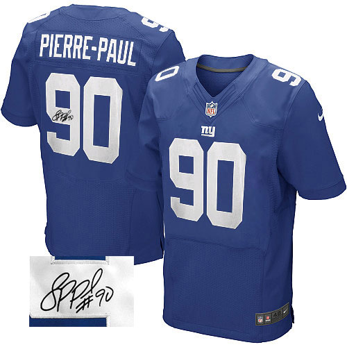 Elite Jason Pierre-Paul Mens Jersey - New York Giants #90 Autographed Home Royal Blue NFL