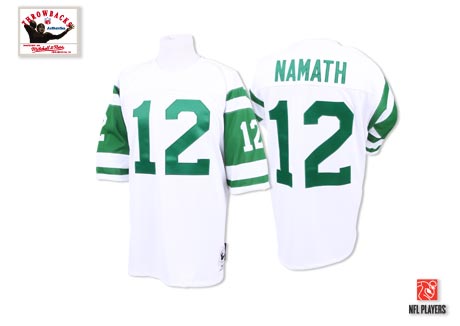 Authentic Joe Namath Mens Throwback Jersey - New York Jets #12 Road White Mitchell and Ness NFL