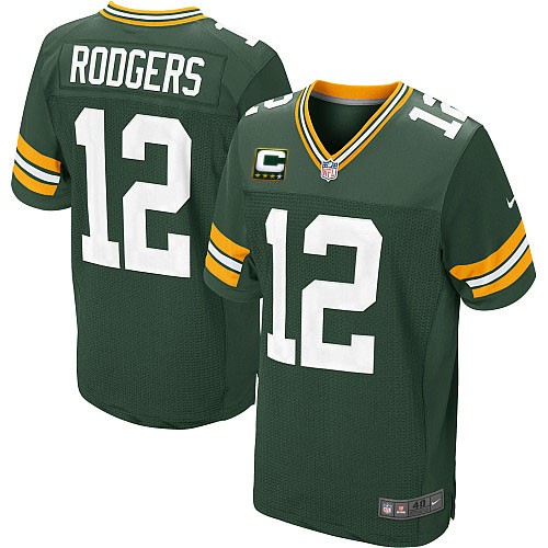 Aaron Rodgers Men's Elite Green Jersey: #12 Green Bay Packers C Patch Home