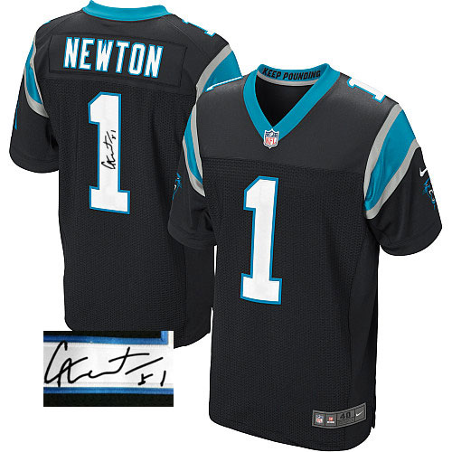 #1 Elite Cam Newton Carolina Panthers Mens Jersey - NFL Home Autographed Black