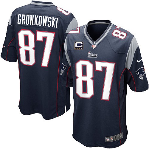 Elite Rob Gronkowski Youth Jersey - New England Patriots C Patch #87 Home Navy Blue NFL