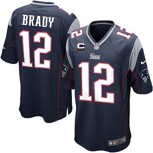 Elite Tom Brady Youth Jersey - New England Patriots C Patch #12 Home Navy Blue NFL