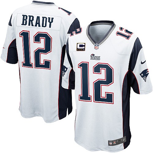 Elite Tom Brady Youth Jersey - New England Patriots C Patch #12 Road White NFL