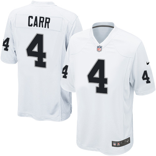 Game Derek Carr Youth Jersey - Oakland Raiders #4 Road White NFL