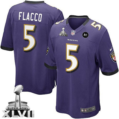 Game Joe Flacco Youth Jersey - Baltimore Ravens Super Bowl XLVII #5 Home Purple NFL