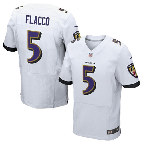 New Elite Joe Flacco Mens Jersey - Baltimore Ravens #5 Road White NFL