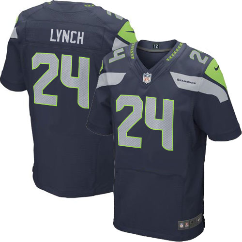 Elite Men's Navy Blue Marshawn Lynch Home Jersey - #24 Seattle Seahawks NFL 280050