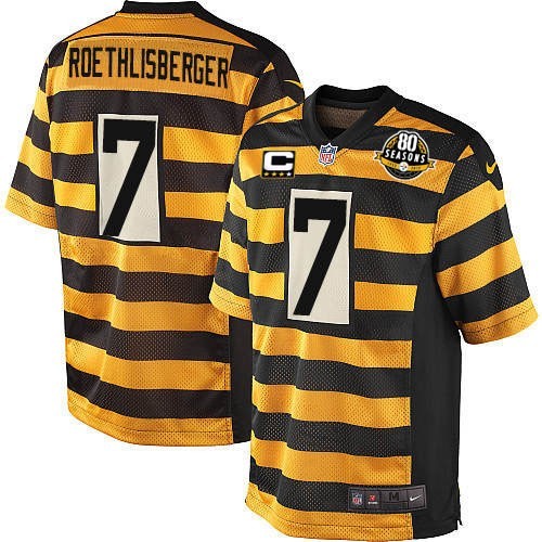 Elite Ben Roethlisberger Mens Jersey - Pittsburgh Steelers #7 C Patch Alternate Gold/Black NFL