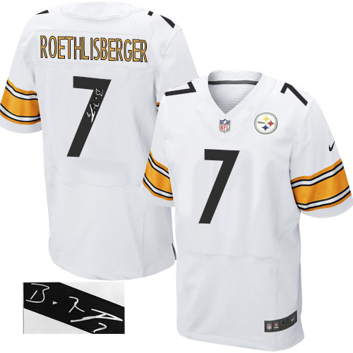 Elite Ben Roethlisberger Mens Jersey - Pittsburgh Steelers #7 Autographed Road White NFL