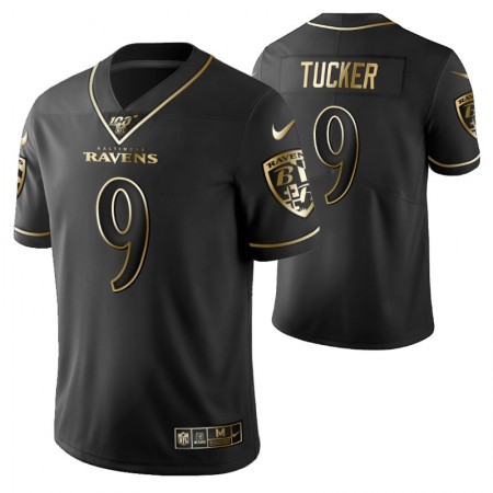 Men's Ravens Justin Tucker Jersey Black Edition Gold Logo 100th Season #9