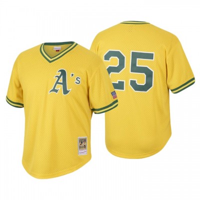 Mark Mcgwire Practice NO.25 Gold Cooperstown Men's Collection Mesh Batting Mitchell&Ness Athletics Jersey