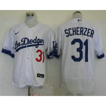 max scherzer flex base No.31 White Men's City Connect 2021 Dodgers Jersey