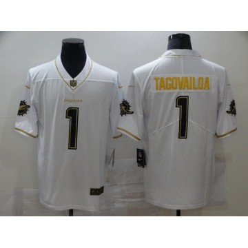 Men Miami Dolphins Jersey Tua Tagovailoa 100th Season Golden Edition White