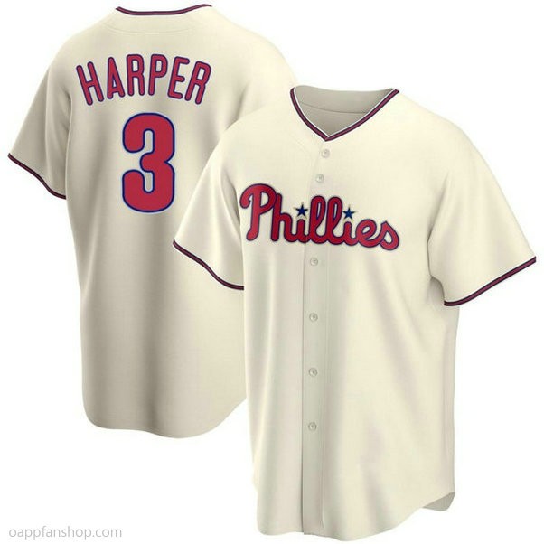 Mens Bryce Harper Philadelphia Phillies #3 Replica Cream Alternate Jersey