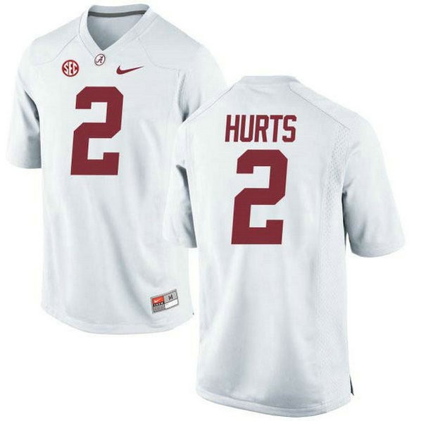 Mens Jalen Hurts Alabama Crimson Tide #2 Authentic White Colleage Football Jersey 102