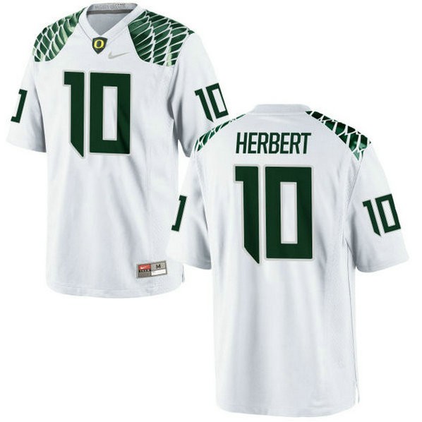 Mens Justin Herbert Oregon Ducks #10 Game White College Football Jersey 102