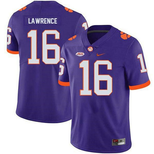 Mens Trevor Lawrence Clemson Tigers #16 Game Purple Colleage Football Jersey 102