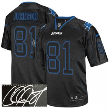 Lights Out Black Calvin Johnson Jersey Detroit Lions Elite Autographed Jerseys