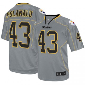 Men's Steelers Troy Polamalu Jersey Lights Out Grey Elite Embroidered