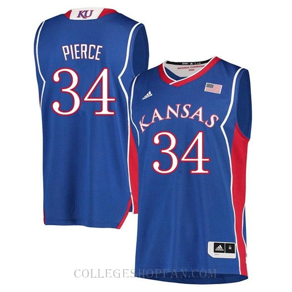 Paul Pierce Kansas Jayhawks #34 Authentic College Basketball Womens Jersey Blue