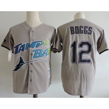 Men Tampa Bay Rays Jersey Wade Boggs Throwback Grey