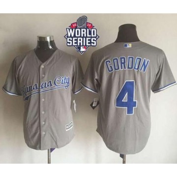 New Grey Alex Gordon Jersey Kansas City Royals Cool Base W/2015 World Series Patch Jerseys