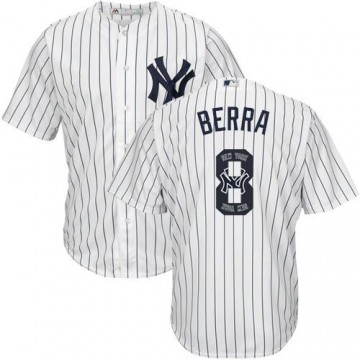 Yankees Yogi Berra Jersey White Strip 8 Men's Team Logo Fashion